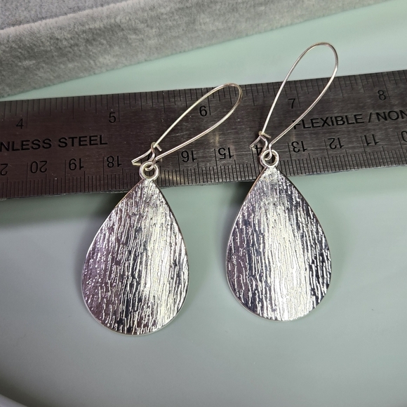 Silver Tone Huge Teardrop Earrings - Picture 1 of 17